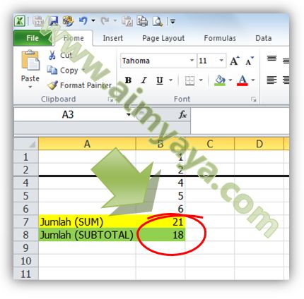 Penjumlahan hanya pada sel yang tampil saja Cara Menjumlahkan Nilai Sel Yang Tampil Saja di Excel 2010