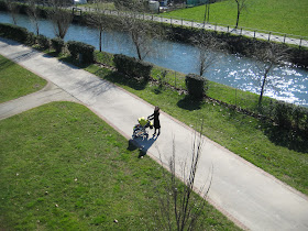 mother walking with stroller