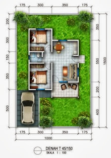 gambar denah rumah minimalis type 45 150 tanah