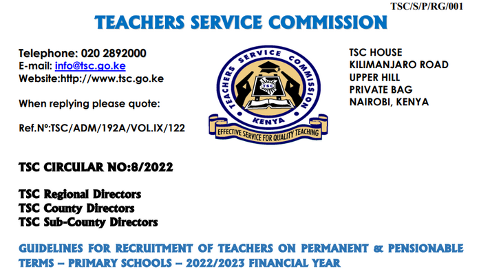 TSC January 2023 Recruitment New Guidelines for P1 Teachers