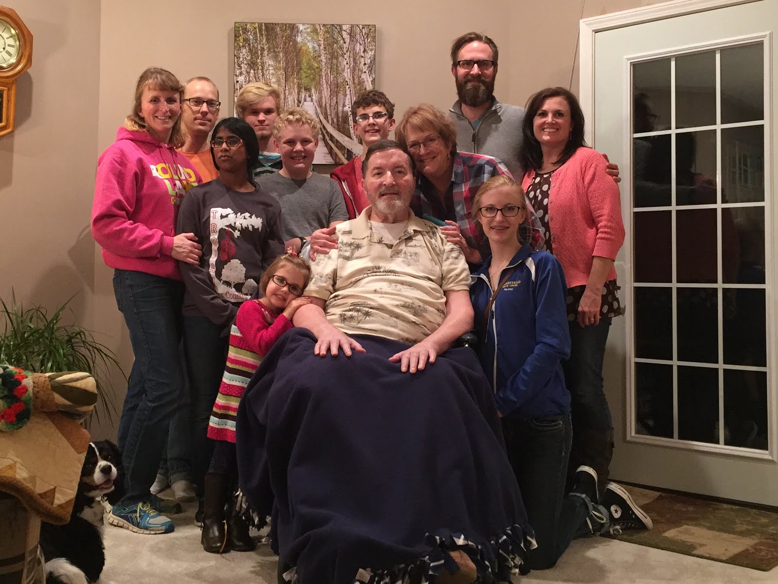 Pizza party, laughing at funny videos, and a family picture!