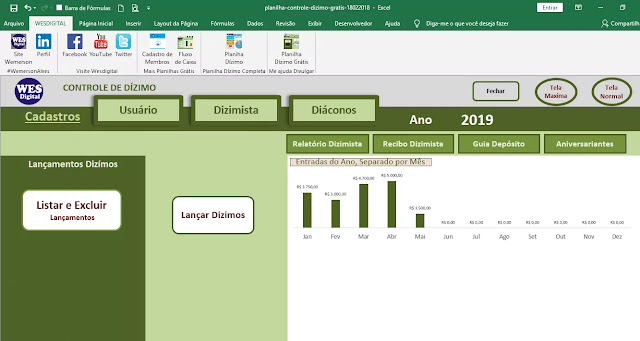 planilha excel de dizimos e ofertas gratis