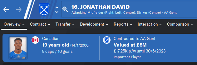 FM20 Wonderkid - Jonathan David