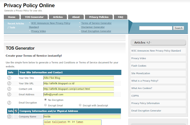 Cara Membuat Terms Of Service Di Blog