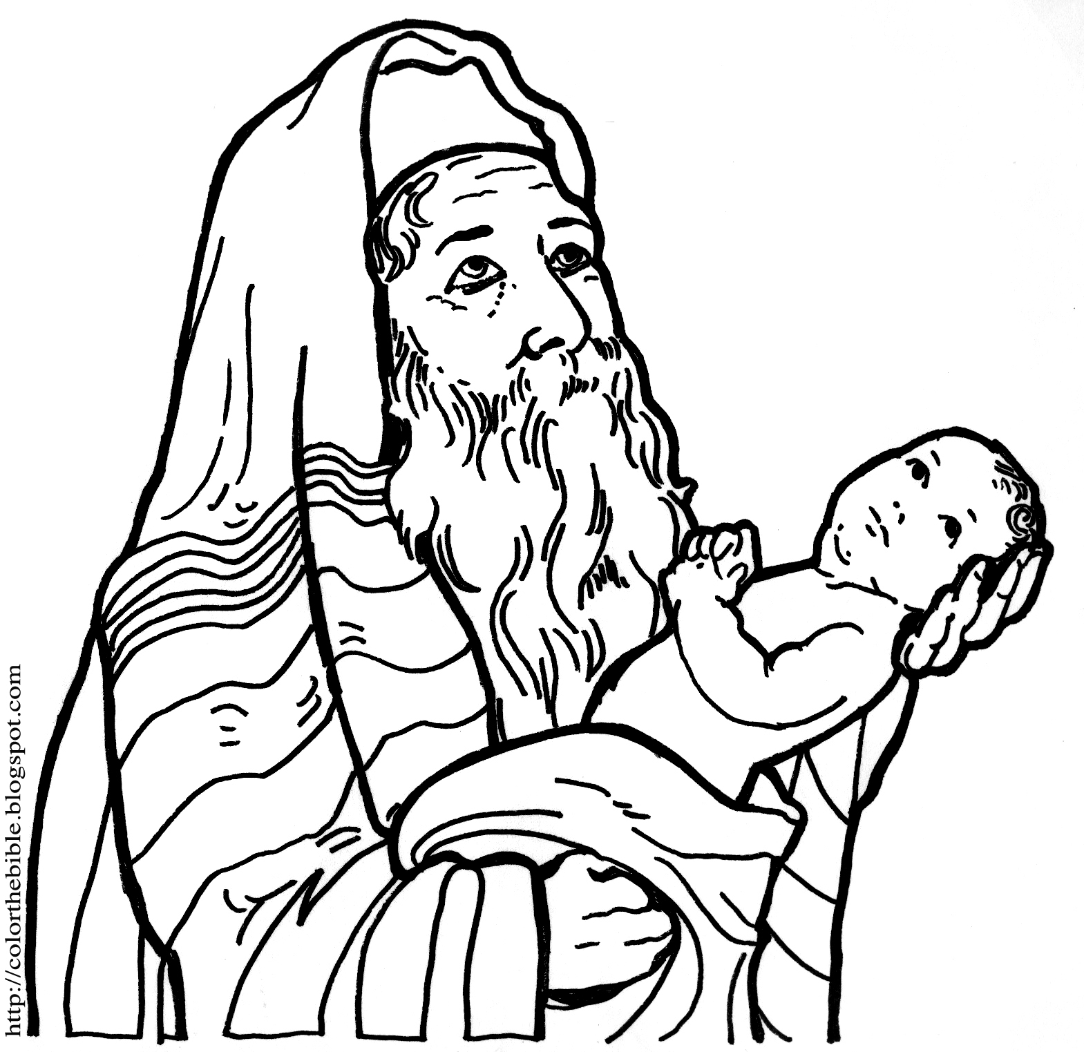 Description of Coloring Page priest rabbi Jesus dedicated at the temple Simeon was a priest