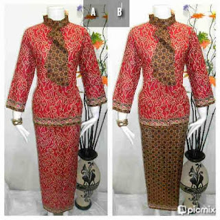 Baju Batik Setelan Rok Blouse Warna Merah