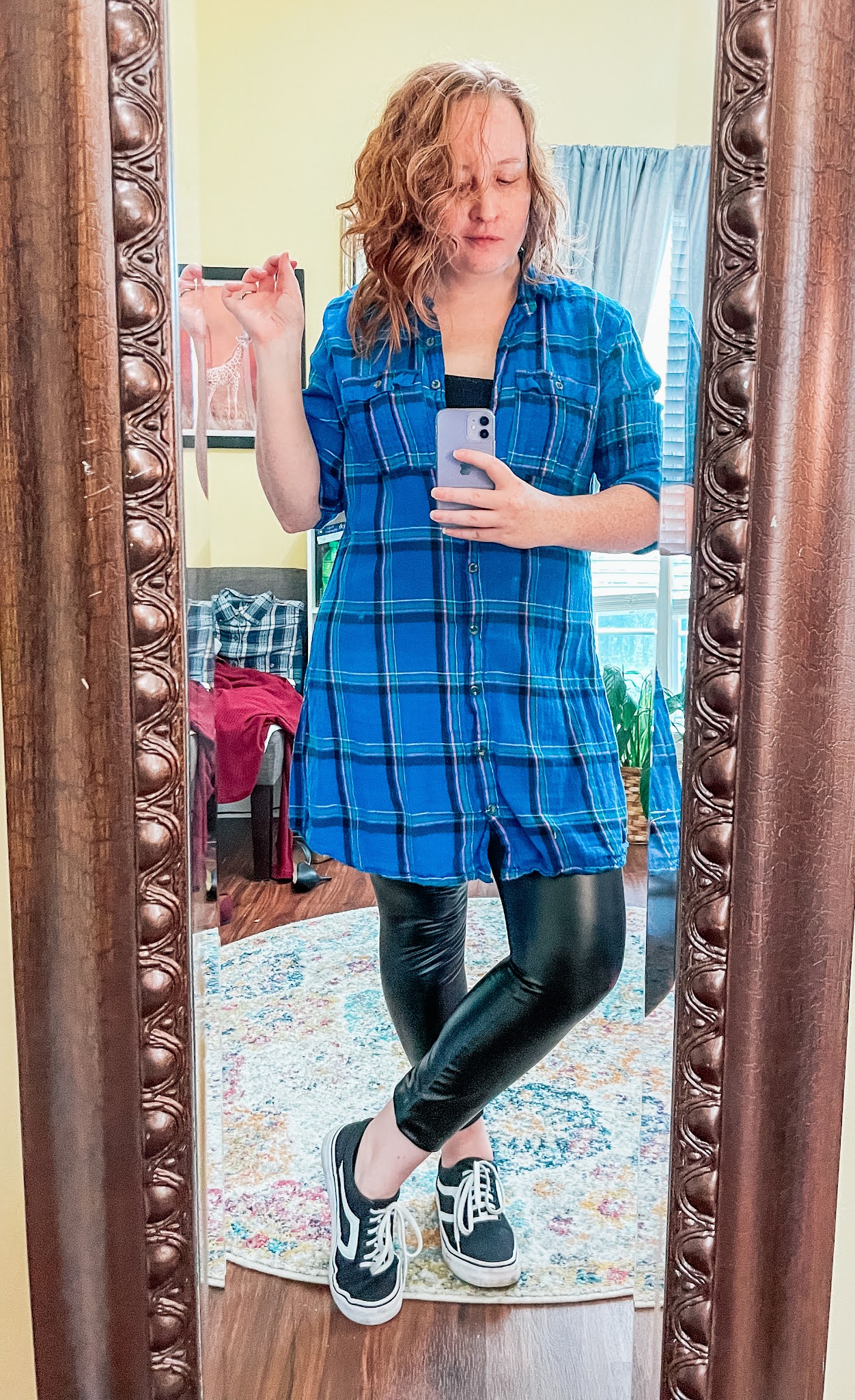 plaid-tunic-faux-leather-leggings