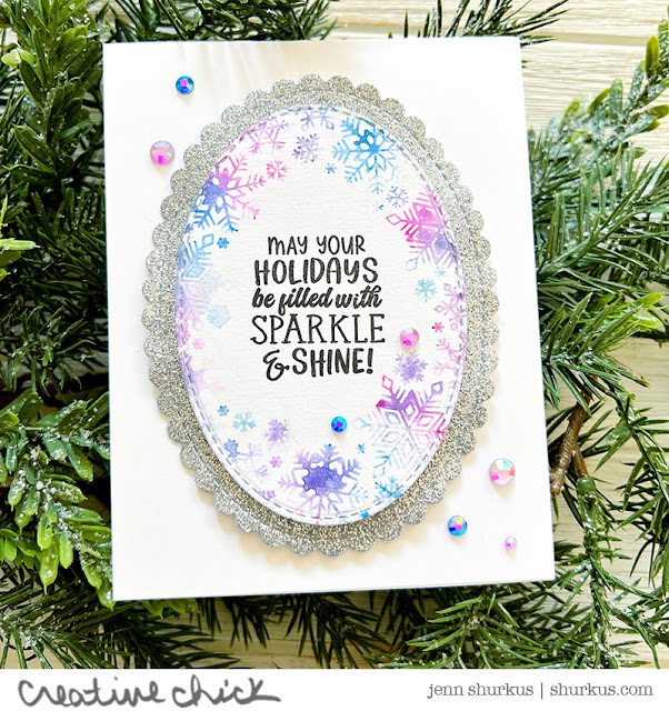 Deck the Halls with Inky Paws Week - Day 2 - Jenn Shurkus | Snowflake Oval Stamp Set and Oval Frames Die Set by Newton's Nook Designs #newtonsnook #handmade