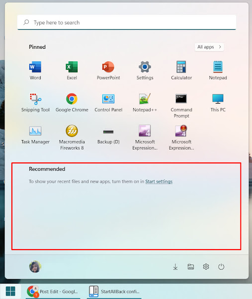 new windows 11 start menu with recommended