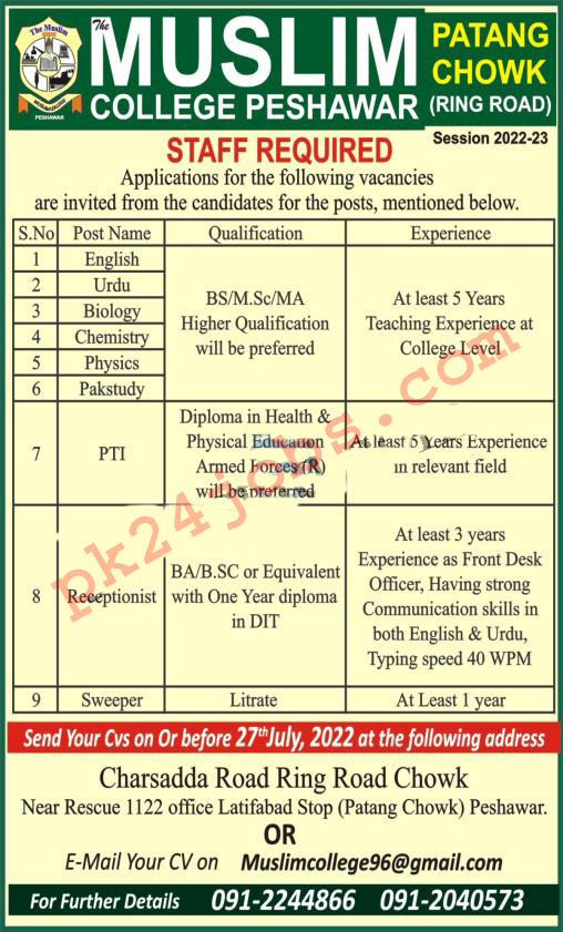 Muslim College Jobs 2022 – Pakistan Jobs 2022