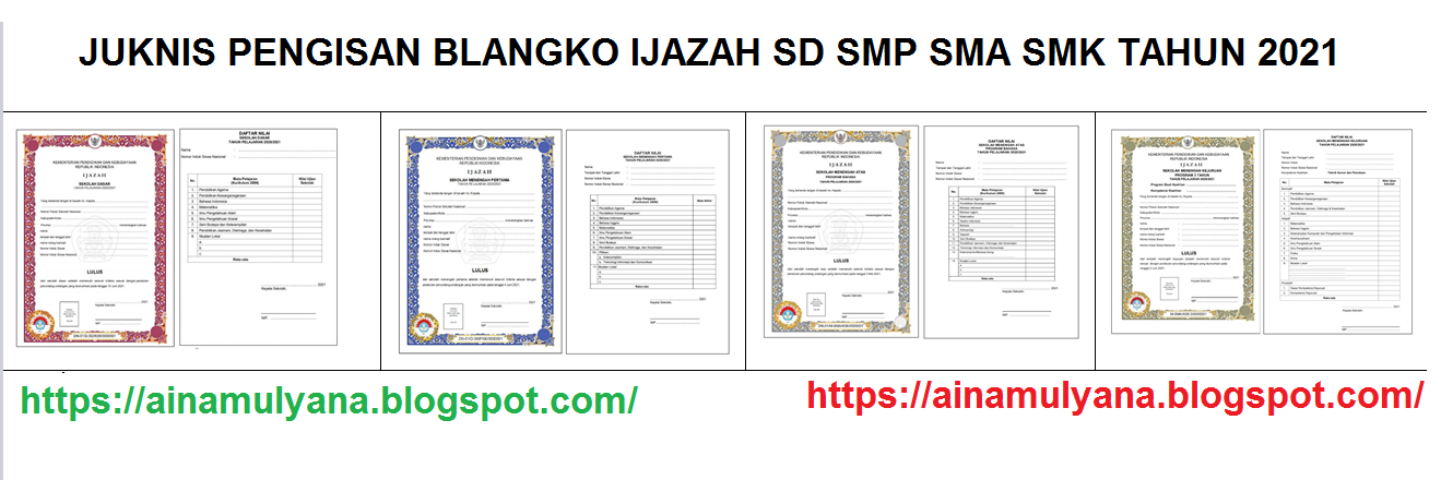 Juknis Pengisian atau Penulisan Blangko Ijazah SD SMP SMA SMK Tahun 2021