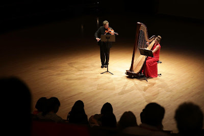 Crimson Duo with Jaymee Haefner (classical harp) and Matt Milewski (violin) performing Patricio da Silva in Hong Kong at the International Harp Conference, July 2017.