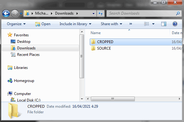 Create two folders (‘SOURCE’ and ‘CROPPED’).