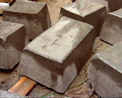 giant keyboard made from concrete block