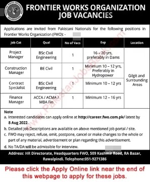 Latest FWO Jobs In Pakistan 2022 online apply