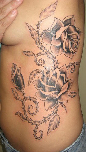Black and Grey Flower Tattoo Design for Girls Sidebody