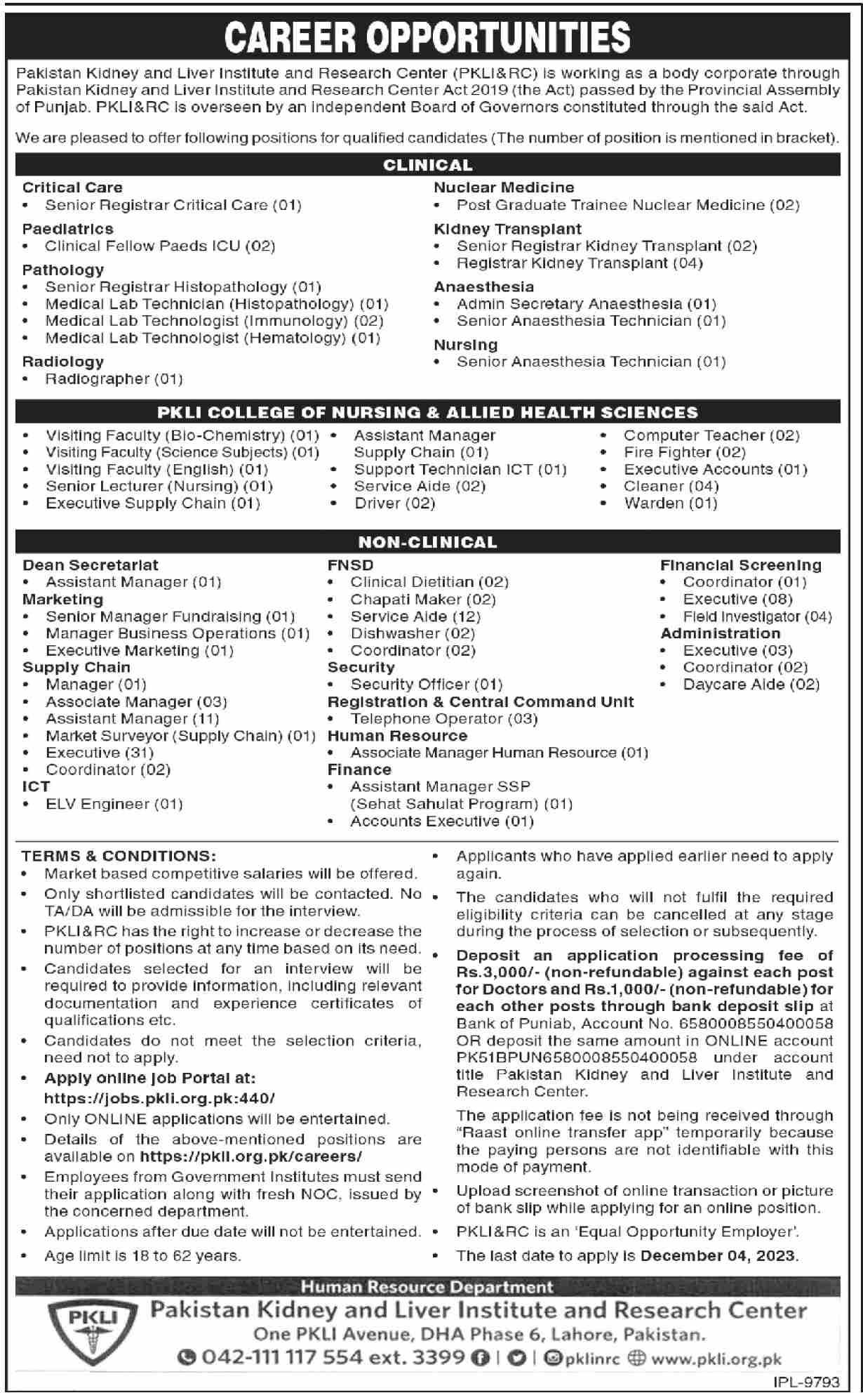 Positions Available At The Pakistan Kidney and Liver Center - techznet