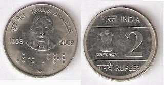 2rs coin(1809-2009 Louis Brailie)