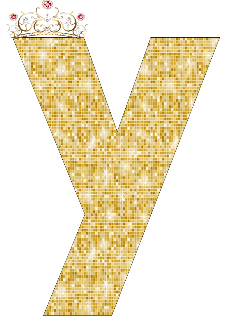 Abecedario de Corona con Fondo Dorado. Alphabet of Crown with Golden Background.