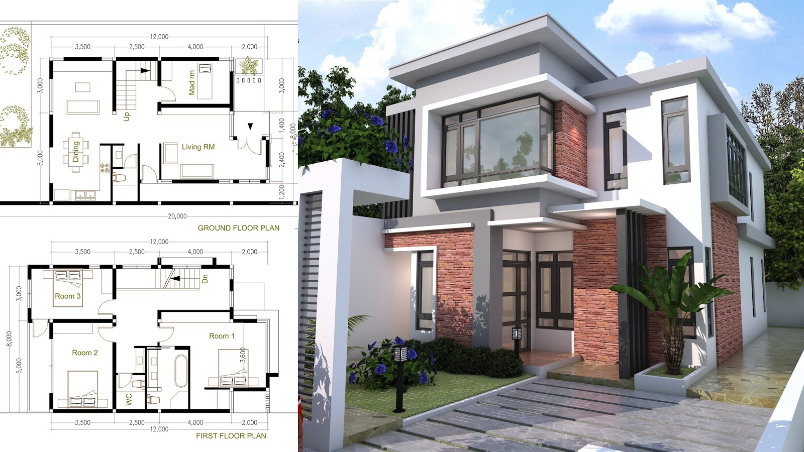  SketchUp  Modern Home  Plan  Size 8x12m House  Plan  Map