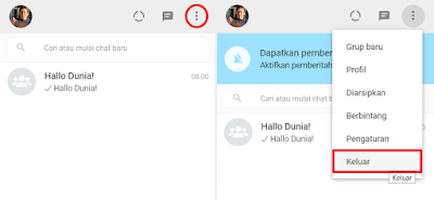 WhatsApp Web - Menu > Keluar