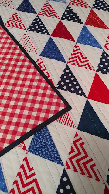 Red, white, and blue half square triangle (HST) quilt