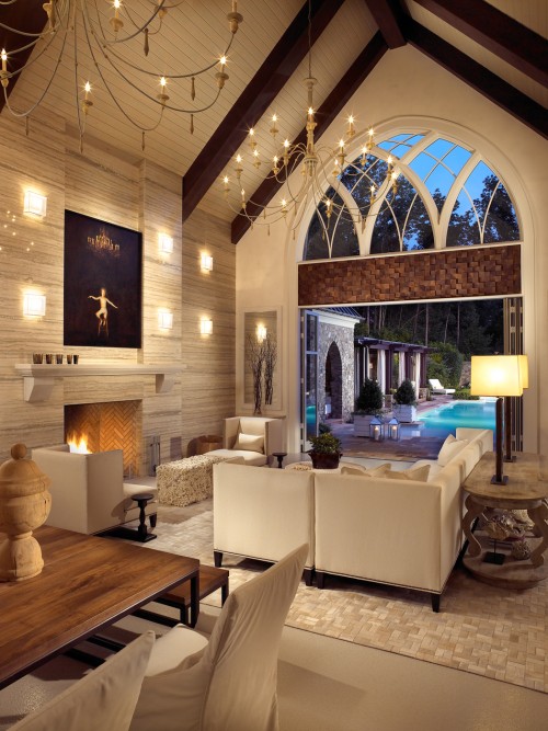 Modern Living Room Cathedral Ceiling