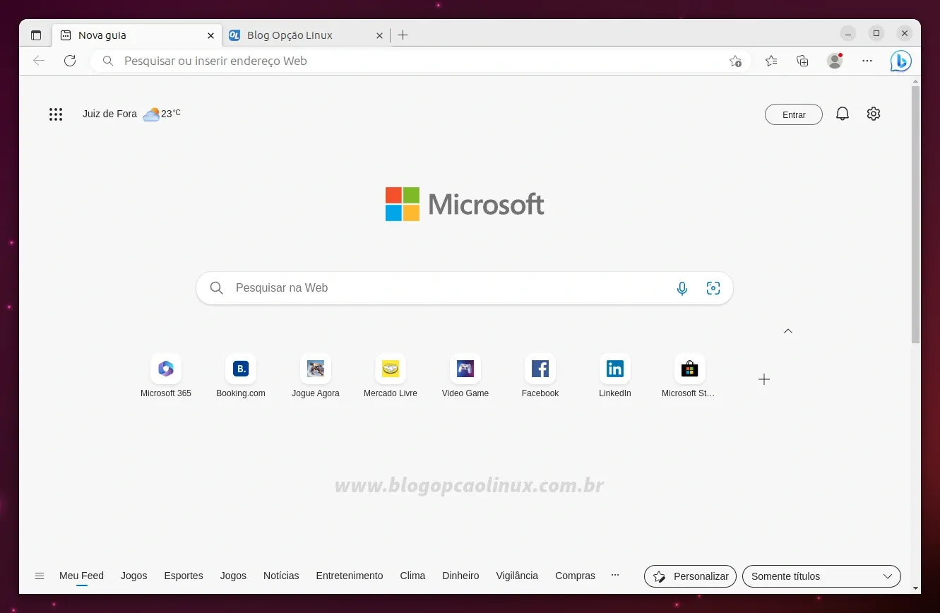 Microsoft Edge executando no Ubuntu 23.04 (Lunar Lobster)