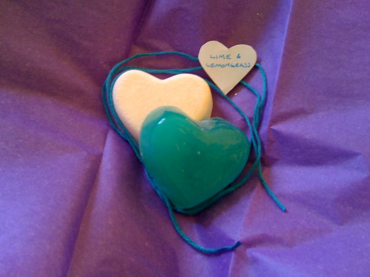 These were soaps made in the wedding colours of teal and purple and smelling