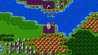 The hero emerges from Quagmire Cave, a short, underground passage in Dragon Quest.