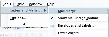 Gambar Membuka menu Mail Merge