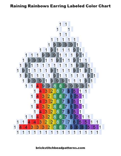 Free Raining Rainbows Earring Brick Stitch Bead Pattern Labeled Color Chart