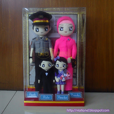 Boneka Flanel Keluarga Polisi & Bhayangkari Kerudung 2 Anak