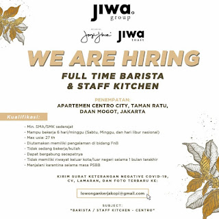 WE ARE HIRING FULL TIME BARISTA & STAFF KITCHEN