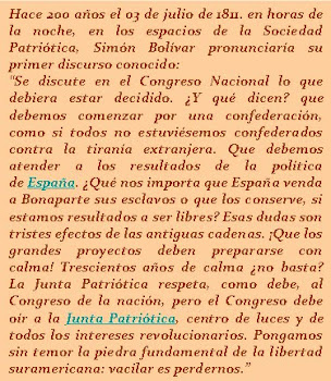 Primer discurso conocido de Simón Bolivar