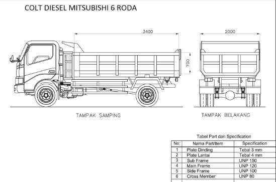 spesifikasi dump truck MITSUBISHI CANTER FE74HD