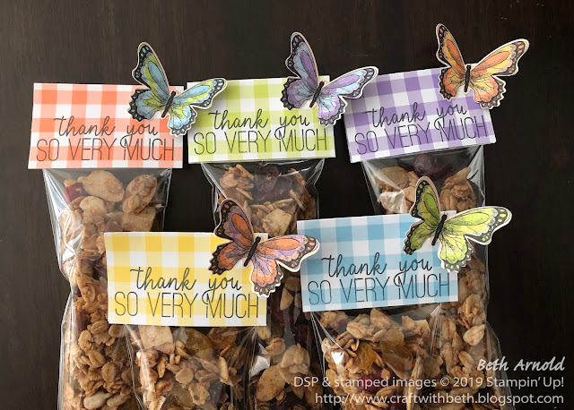 Craft with Beth: Stampin' Up! Butterfly Gala Butterfly Duet Punch Tag Topper Gift Packaging Granola Tag Topper