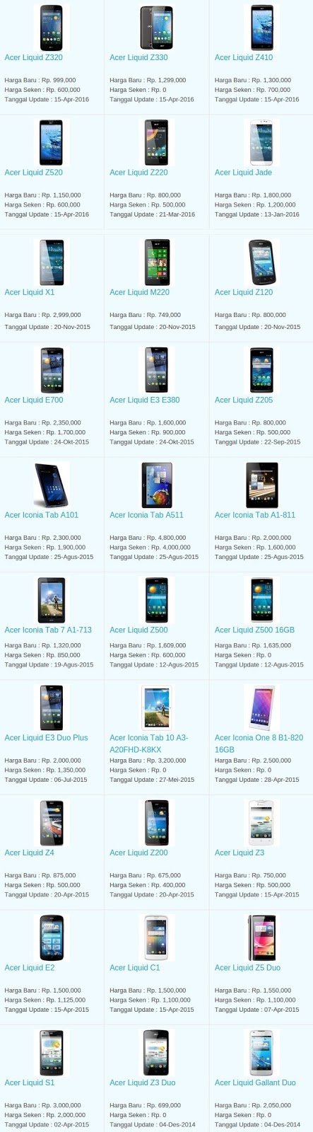 Daftar Harga Hp Terbaru Acer Mei 2016