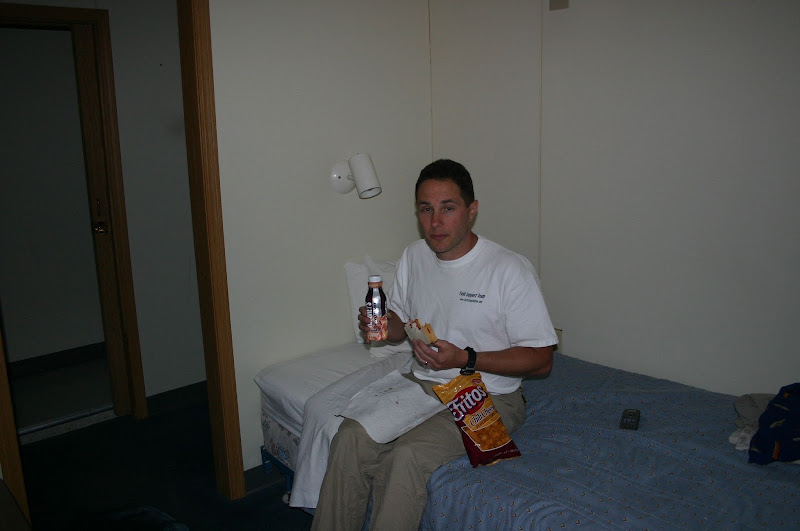 Mark enjoying a gourmet meal in our suite. title=