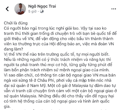 NGÔ NGỌC TRAI LẠI LỖI NGÔN RỒI