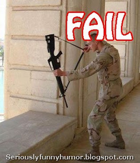 Soldier FAIL - AK47 is not bow and arrow :D