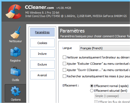 capture d'écran CCleaner