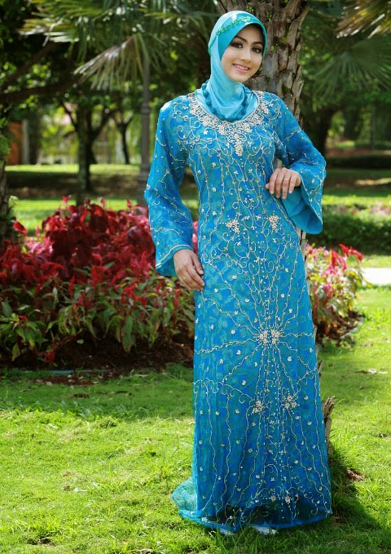 25 Contoh Model Baju Pengantin Muslim Warna Biru 