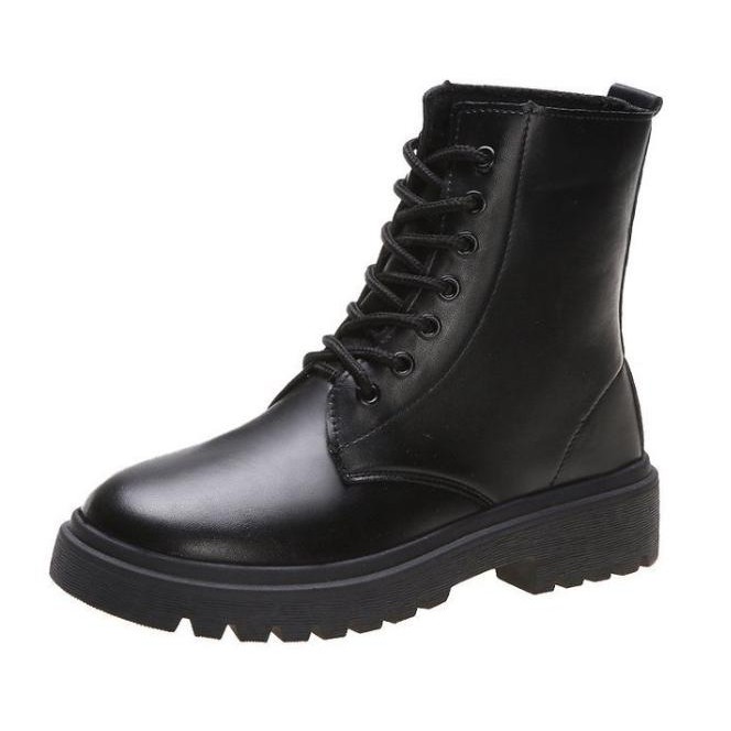 Giày boot chiến binh cao cổ buộc dây da PU màu đen đế 5cm TGS115