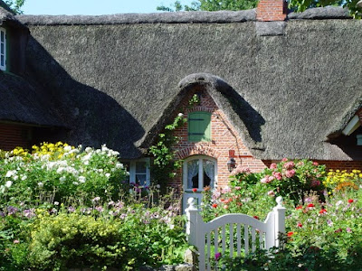 St. Peter - Ording, Ferienwohnung Nordseegruss : Foto Bauerngarten, Reetdachhaus