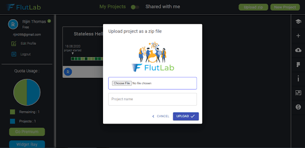 flutter flutlab interface upload