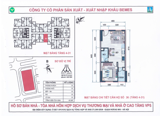 Chung cư VP5 Linh Đàm 45,3m2