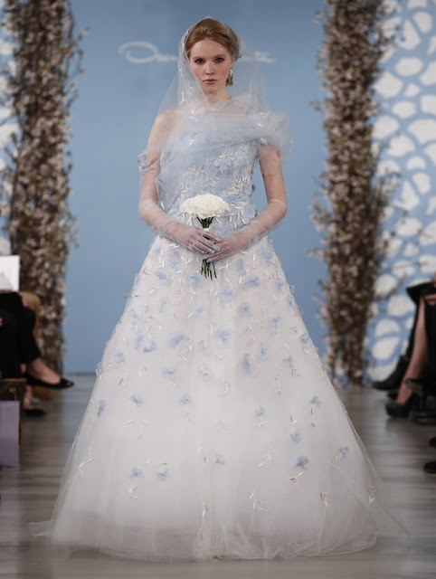 Oscar de la Renta Spring 2014 white blue Wedding Dresses