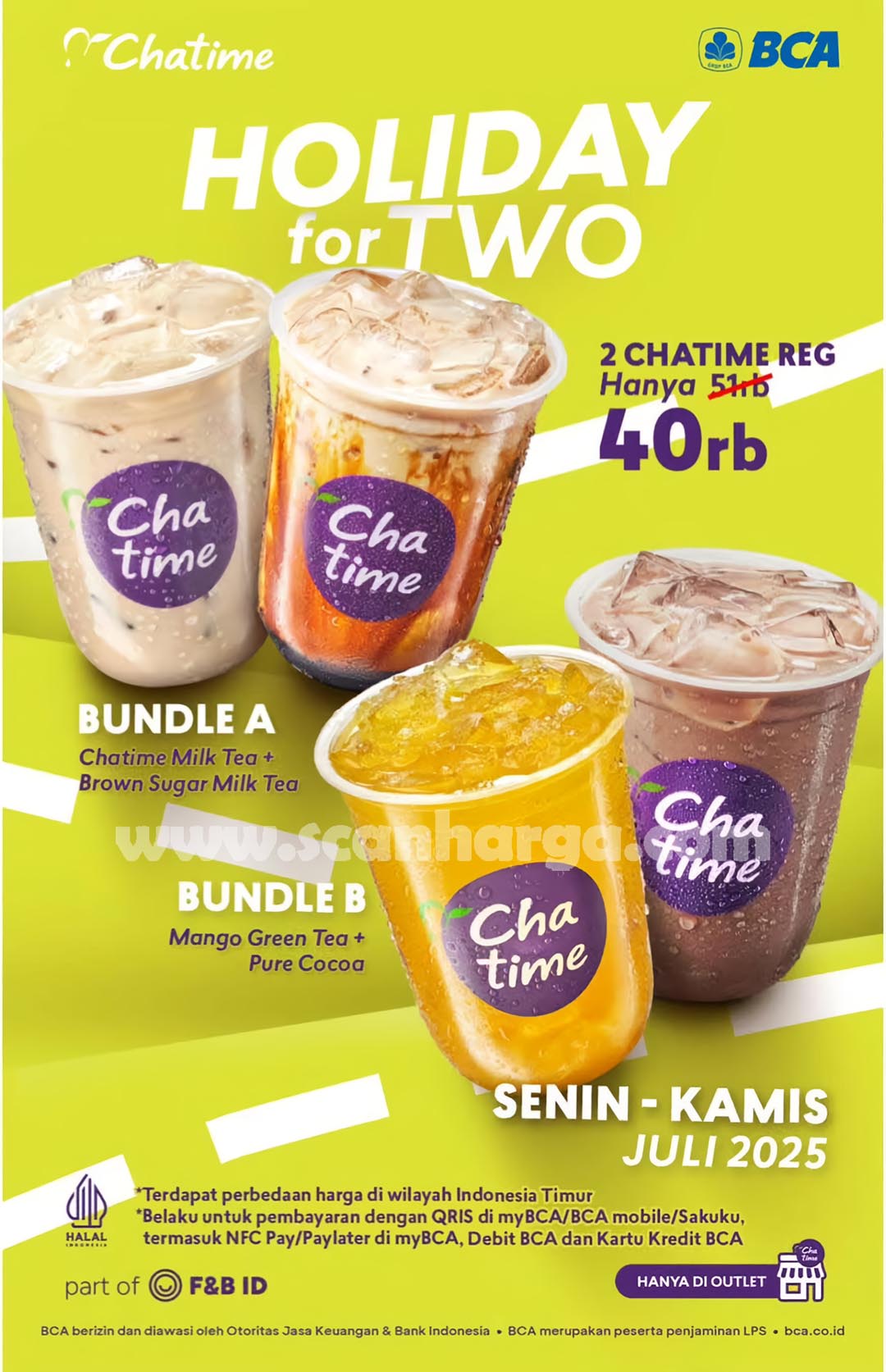Promo Chatime BCA Holiday For Two - 2 Chatime Reg cuma 40K
