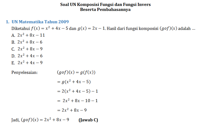 Soal Matematika Kelas Xi Komposisi Dua Fungsi Dan Invers
